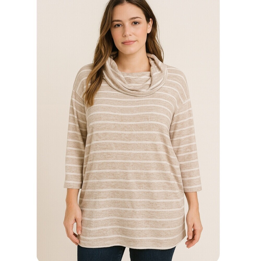 Croft & Barrow sweater 3/4 Sleeve Cowl neck Top Striped lightweight NEW β¦